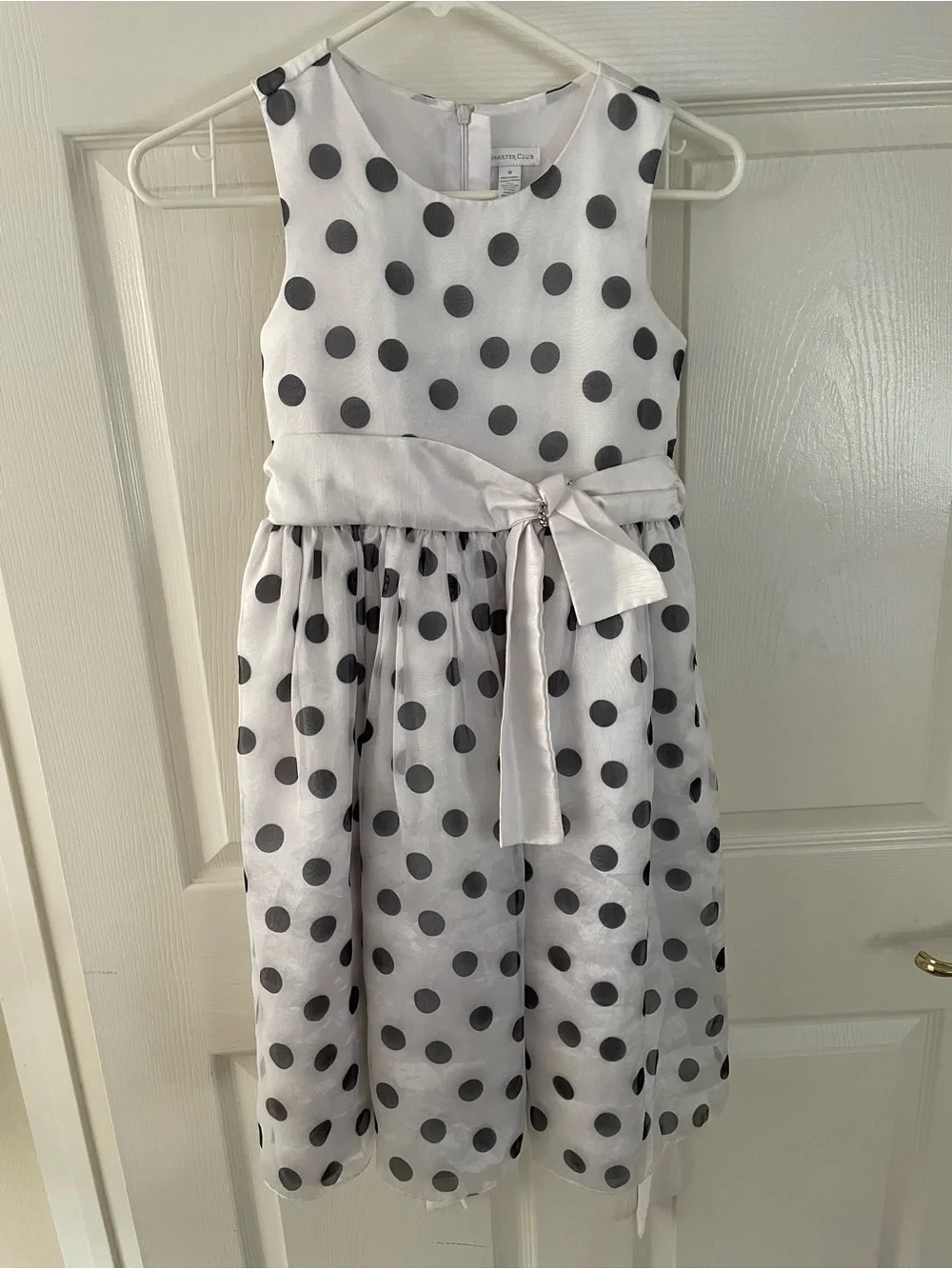 Charter Club White Dress with Black Polka Dots and Satin Bow